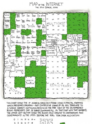 Popular comic XKCD designed a 'map of the internet' in 2006 - but the green empty spaces, five years on, are now almost totally full.