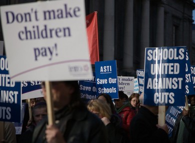 Teachers' unions protesting against education cuts last year in Dublin