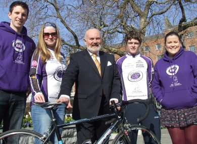 President of Maynooth Students for Charity Shane Lynn, cyclists Ciara Galvin, Senator David Norris, cyclist Ruairi Nolan and collector Rebecca Mahoney.