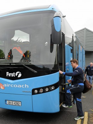 O'Driscoll boards the bus on the first leg of Leinster's journey to Cardiff for tomorrow's Heineken Cup final