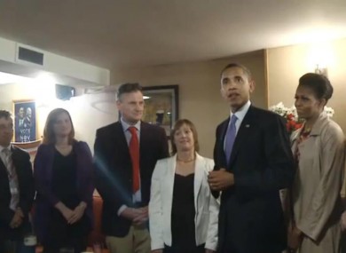 Obama speaks to the punters at Ollie Hayes in Moneygall on Monday.