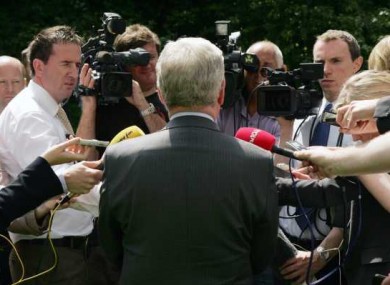 Tanaiste Eamon Gilmore speaks to the media after a meeting with Papal Nuncio Archbishop Giuseppe Leanza in Dublin
