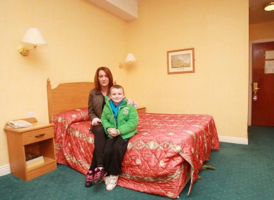 Niamh Ryan and her son Clyde, 7, in the Regency Hotel after evacuating their Priory Hall home