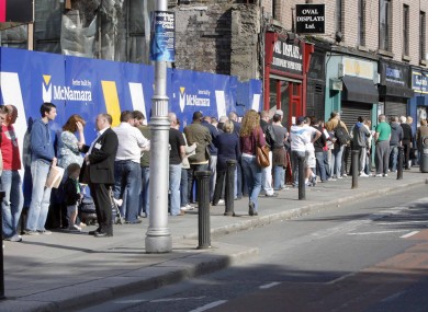 People waiting for the dole office at Bishop Square in Dublin to open. The unemployment rate is currently 14.2 per cent