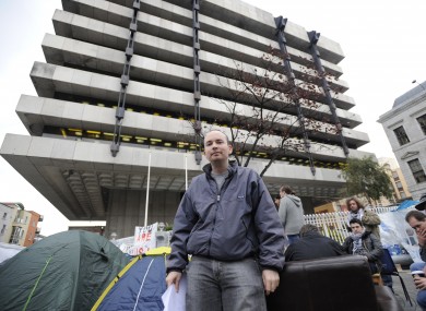 The Occupy Dame Street camp outside the Central Bank. New figures from the bank showed that 9.2 per cent of all mortgages were 90 days in arrears by the end of December.