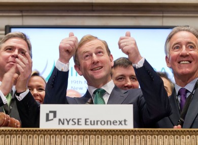 The Taoiseach gives the thumbs up after ringing the opening bell.
