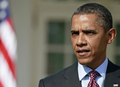 Obama speaking at the White House this afternoon.