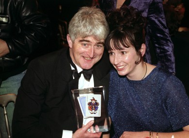 The late Dermot Morgan, 60 years old today, with his partner Fiona at the 1996 British Comedy Awards.