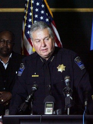 Tulsa police chief Chuck Jordan at a press conference following the shootings