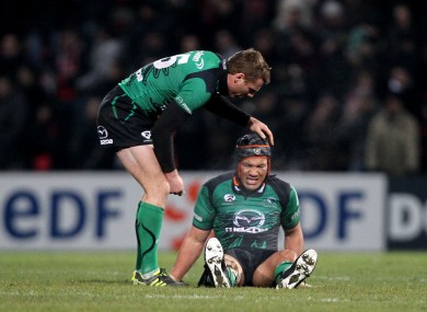 Connacht captain Gavin Duffy gives Ray Ofisa a pat on the head