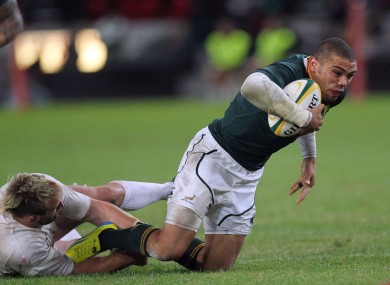 South Africa's Bryan Habana is tackled by England's Joe Marler