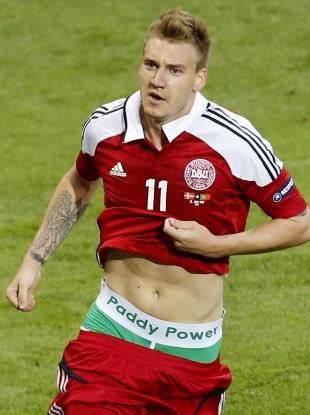 Bendtner scored both goals in Denmark's 3-2 defeat by Portugal.