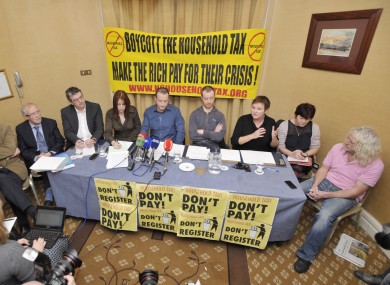 A selection of TDs opposing the household charge - including Thomas Pringle, Joan Collins and Mick Wallace - attend a press event earlier this year.