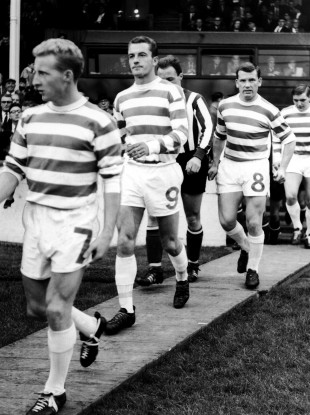 Celtic's Jimmy Johnstone, Steve Chalmers, Joe McBride and Bobby Murdoch take to the field in 1966.