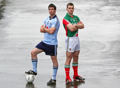 Dublin's Michael Darragh MacAuley and Mayo's Seamus O'Shea will be in opposition next Sunday.