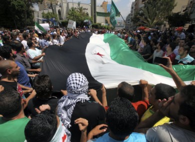 Anti-Syrian government protesters a a rally in Lebanon in support of Syrian rebel fighters.