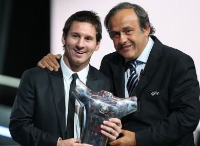 Messi, with UEFA president Michel Platini, wins the award last year.
