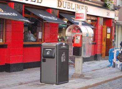 One of the 'Big Belly' solar compactor bins in situ in Temple Bar.