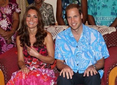 The Duke and Duchess of Cambridge in traditional Island clothing during a visit to the home of Governor General Frank Kabui in Honiara, Solomon Islands today.