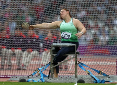 Ireland's Orla Barry during the Women's Discus Throw - F57/58 at the Olympic Stadium.