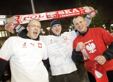 Polish football fans on O'Connell Street, Dublin.