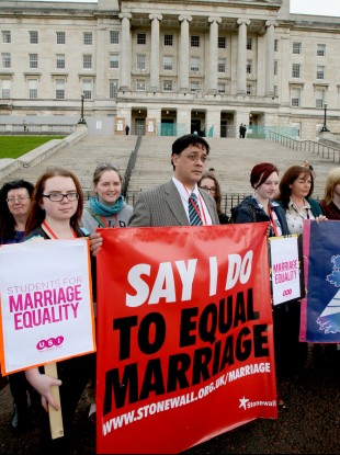 Frankie Dean, from Fermanagh, joined protestors at Parliament buildings Stormont as a call for same sex couples to be given the right to marry in Northern Ireland was defeated.
