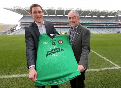 John McAreavey and Tyrone manager Mickey Harte at yesterday's launch of a Match for Michaela.