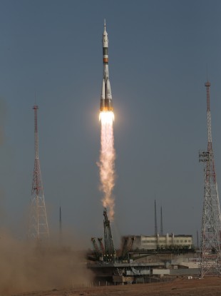 The Soyuz-FG rocket booster with Soyuz TMA-06M space ship carrying a new crew to the International Space Station