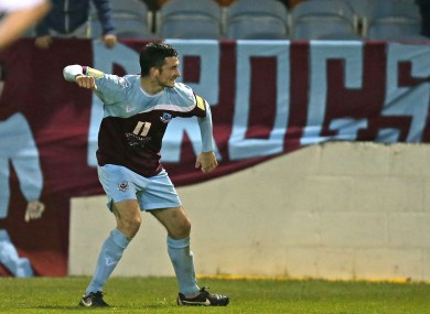 Drogheda United's Ryan Brennan celebrates scoring their second goal.