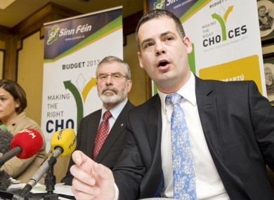 Pearse Doherty (far right) with Mary Lou McDonald and Gerry Adams at the Sinn Féin pre budget submission.