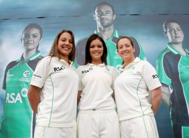 (L-R) Elena Tice, Emma Flanagan and Isobel Joyce of the Ireland women's team (file photo).