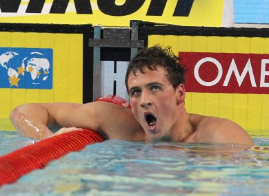 Ryan Lochte of the US reacts after his victory with a new world record 50.71 in the men's 100 meters individual medley semi-final during the FINA Short Course Swimming World Championships.