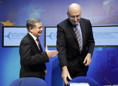Brendan Howlin and Phil Hogan seen in January 2012 at the launch of the government's Green Public Procurement Action Plan.