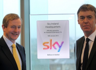 Enda Kenny and Sky CEO Jeremy Darroch at the opening of Sky's Irish headquarters in Dublin today.