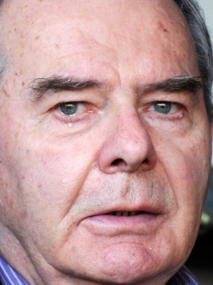 Seán Quinn in tears at a rally held for his benefit in Cavan last year.