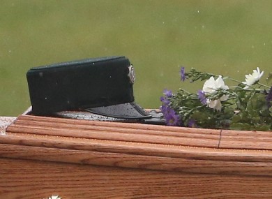 The coffin of Constable Philippa Reynolds is brought into Mossley Methodist Church.