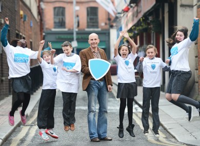 Pupils from Cnoc Mhuire Senior School, Killinarden, Tallaght, along with anti-bullying campaigner David Coleman, at the launch of today's campaign.
