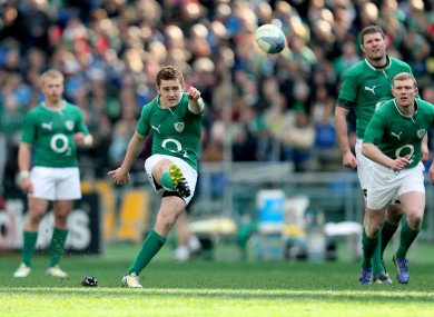 Paddy Jackson sets a penalty attempt on its way.
