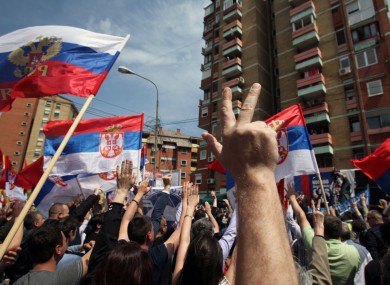 Protests against the recognition of Kosovo as an independent state in the northern Serb-dominated part of the ethnically divided town of Mitrovica, Kosovo.