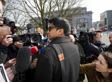 Savita Halappanavar's widower Praveen arrives at the inquest into his wife's death in Galway this morning.