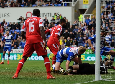 Queens Park Rangers' Jose Bosingwa (right) clears the ball off the line during the game against Reading.