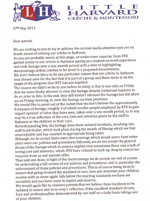 The first page of the letter Little Harvard distributed to parents this week