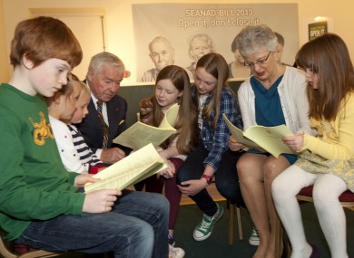 Feargal Quinn and Katherine Zappone read their Bill - with some help, obviously - at the launch of their legislation earlier today.