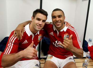 Lions' Conor Murray and Simon Zebo in the dressing room.