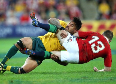 Ioane tackles Brian O'Driscoll during Saturday's first Test in Brisbane. The Lions won 23-21.