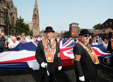 Orange Order march in Belfast this afternoon.