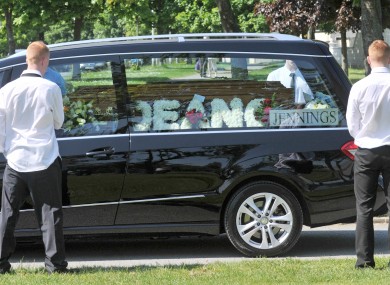 The hearse carrying Dean Fitzpatrick leaves his funeral mass at the Holy Trinity church in Donaghmede