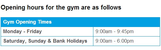 kennet gym opening times