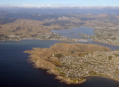 General view of the Wellington coastline from the air, New Zealand.