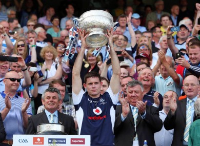 Dublin captain Stephen Cluxton lifts the Delaney Cup.